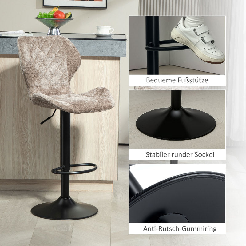 Barhocker 2er-Set, Gepolstert Barstuhl mit Lehne, 360° Drehbar Tresenhocker für Küche, Wohnzimmer, Braun