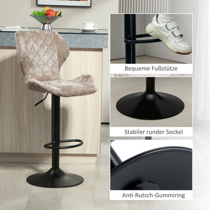 Barhocker 2er-Set, Gepolstert Barstuhl mit Lehne, 360° Drehbar Tresenhocker für Küche, Wohnzimmer, Braun