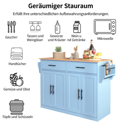 Servierwagen mit klappbarer Tischplatte, 120x46(70)x91 cm, Blau, mit Rollen und austauschbaren Holzbeinen, ideal für Küche und Esszimmer