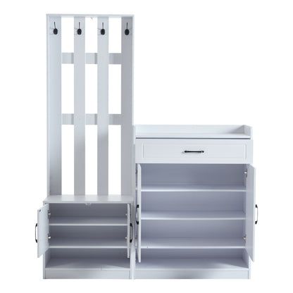 Flurgarderobe Paneel+Schuhschränke, Schuhwechsel-Set, weiß Garderoben-Set 140.6 x 32 x 180 cm
