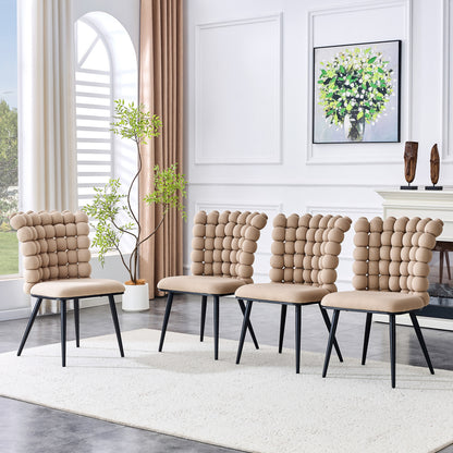 Esszimmerstuhl 2er Set Samt, Schwarz-Metallbeine, Modern Luxus, Camel