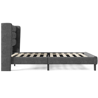 Polsterbett Mit seinem gepolstertes Kopfteil Doppelbett mit Lattenrost, 140x200cm ,in Grau Leinen, mittelfest (Ohne Matratze)