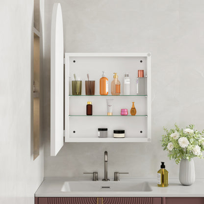 Stylish Arched Mirror Cabinet, Recessed Medicine Cabinet, Wall Cabinet with Metal Framed, Mirror and Adjustable Shelves, Mirror Cabinet with Storage for Bathroom, Living Room and Bedroom, White