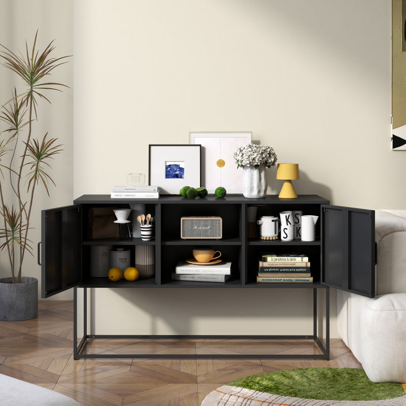 Schwarzer Metall-Akzent-Schrank, Sideboard-Buffet und Aufbewahrungs-Schrank-Safe, Robuster Metallbau mit stilvollem Schwarz, H 75 cm × B 120 cm × T 40 cm