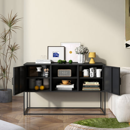 Schwarzer Metall-Akzent-Schrank, Sideboard-Buffet und Aufbewahrungs-Schrank-Safe, Robuster Metallbau mit stilvollem Schwarz, H 75 cm × B 120 cm × T 40 cm
