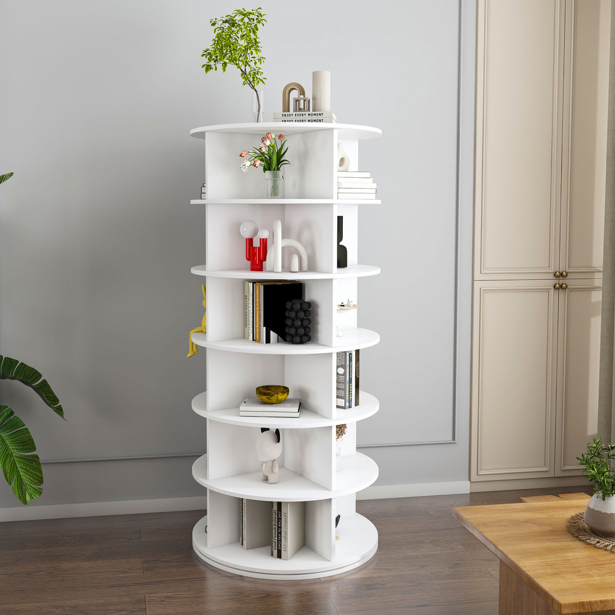 Drehbares Schuhregal 6 Etagen, 360°, Platzsparend, 24 Paar, Weiß, 138,5 cm