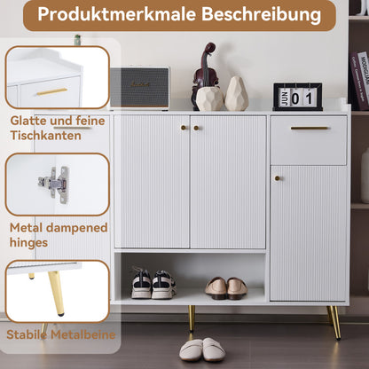 Schuhschrank, Schuhregal mit 2 Schubladen und 4 Türen, Metallfüße, weiß