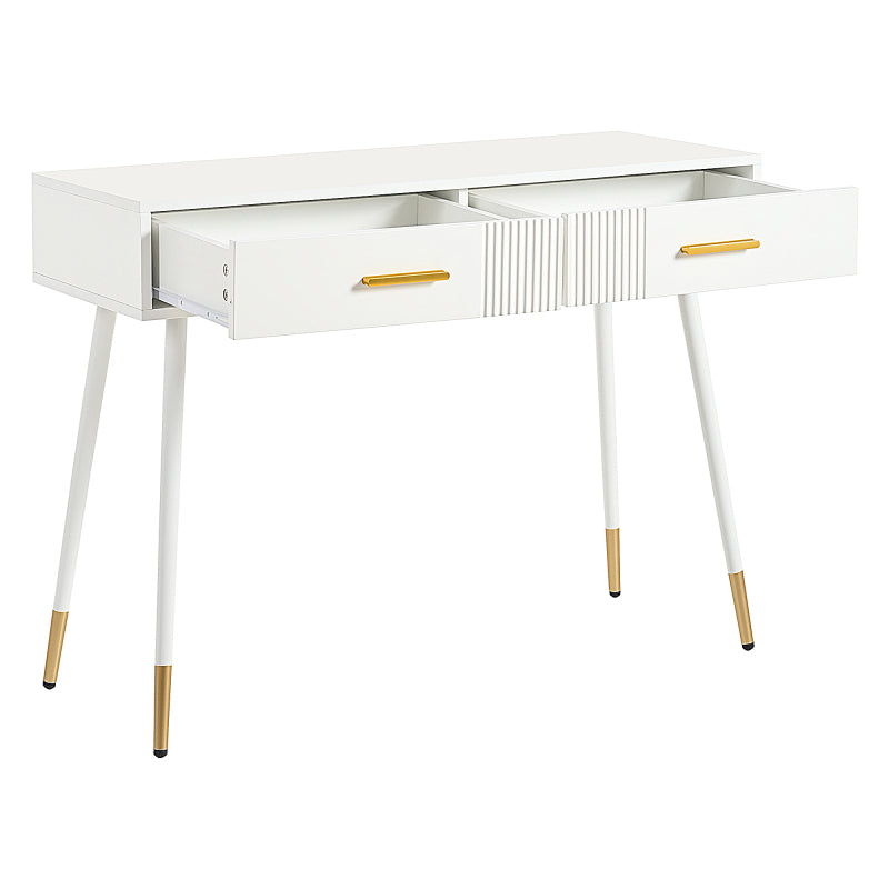 Schminktisch mit 2 Schubladen, Metallfüße, weiß, Maße: H 76 cm × B 100 cm × T 40 cm(ohne Spiegel)