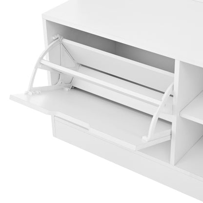 Garderobenset, Komplett-Set Flurgarderobe mit Sitzbank, 6 Haken, 1 Türen & 4 Offener Lagerraum, Weiß