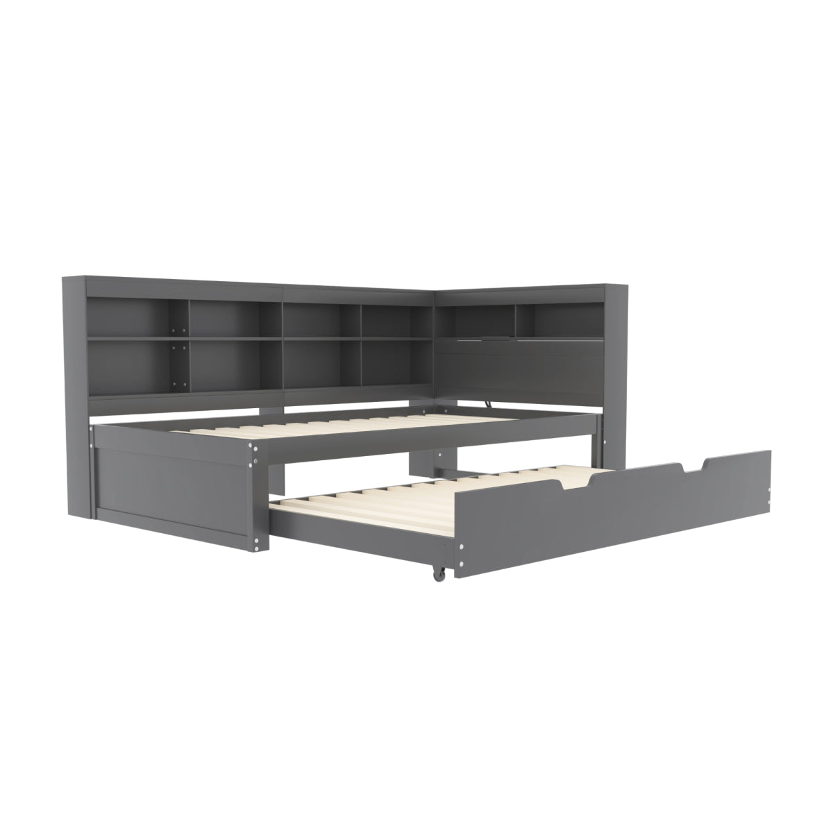 Multifunktions-Schlafsofa 90x200 & 90x190 Ausziehbar - Massivholz Grau mit USB-Anschluss, Stauraum & Ablagefächern - Praktisches Einzelbett, Grau