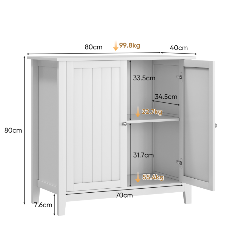 Badezimmer-Bodenschrank, moderner Aufbewahrungsschrank für Wohnzimmer, Badezimmer und Schlafzimmer, Weiß