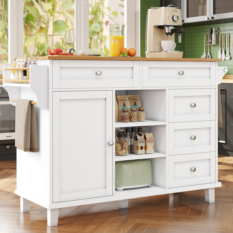 Speisewagen (134 x 46 x 92 cm), moderner und einfacher weißer Speisewagen, kombiniertes Schubladen-Aufbewahrungsschrank-Design, mobiles und festes Dual-Use-Design, geeignet für Privat- und Gewerbeküch
