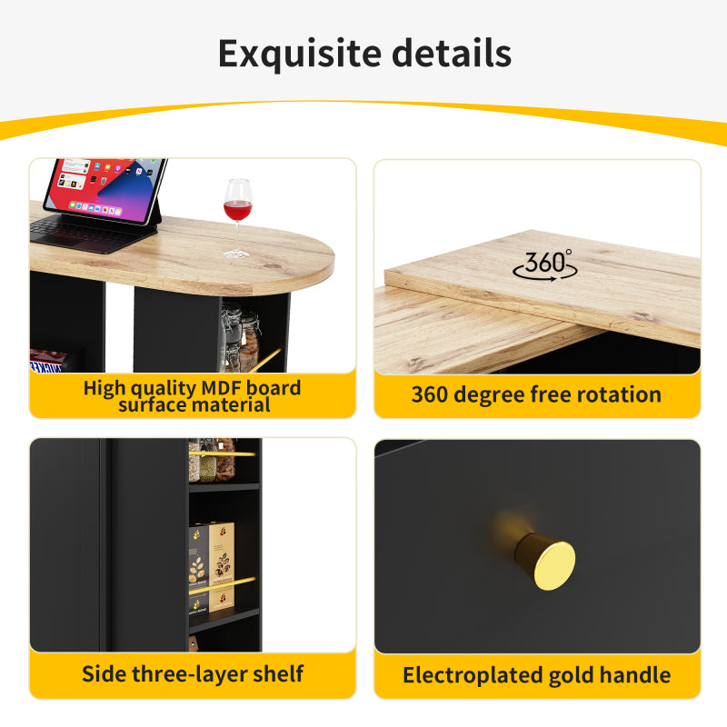 Um 360° drehbarer Bartisch (Hauptkörper 105 x 39 x 102 cm), mit 2 Schubladen und Schiebetürschrank, 3 Ebenen offener Stauraum, geeignet für Esszimmer/Arbeitszimmer/Wohnzimmer usw