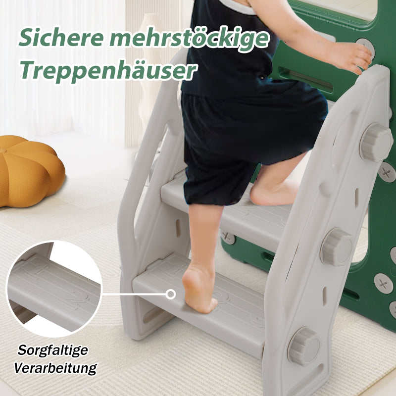 10 in 1 Kinderrutsche Kletterspielzeug, Multifunktionsrutsche Rutschen, freistehende Rutsche, Klettern, Bohrspiel, Stauraum, Spielkorridor, Basketballkorb, Lasso-Spiel, Reißbrett, Golfspiel, Teleskop