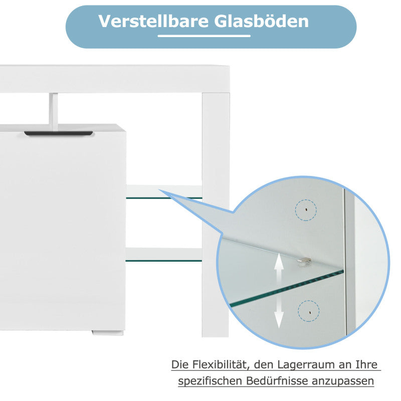 Hochglanz-LED-Sideboard, Küchenschrank, Schrank, Buffet-Aufbewahrung, Servertisch mit LED-Leuchten, Hochglanz-Buffetschrank mit 4 Glasböden und 2 Tür, Vitrine für Wohnzimmer, Eingangsbereich