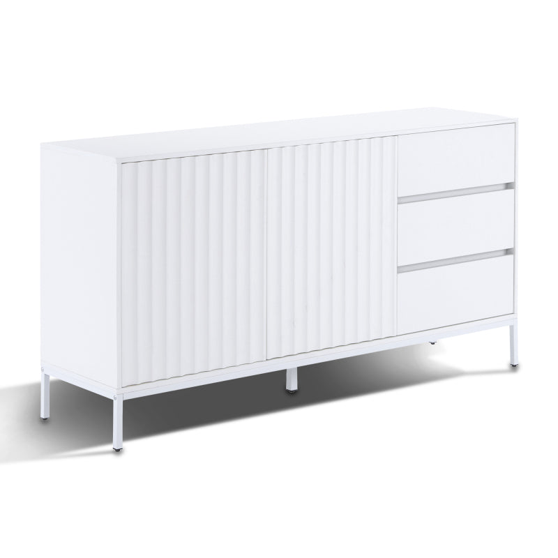 1.5m weißes modernes minimalistisches Sideboard, Aufbewahrungsschrank, Wellenmuster-Design, verstellbare Einlegeböden, 3 Schubladen, geeignet für Küche, Wohnzimmer, Korridor und andere Multi-Szene