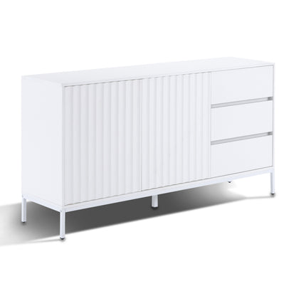 1.5m weißes modernes minimalistisches Sideboard, Aufbewahrungsschrank, Wellenmuster-Design, verstellbare Einlegeböden, 3 Schubladen, geeignet für Küche, Wohnzimmer, Korridor und andere Multi-Szene