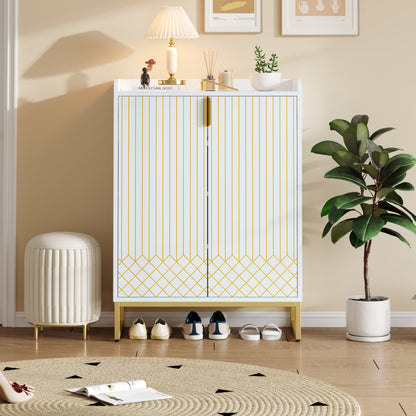 Moderner weißer Schuhschrank mit goldenen Metallbeinen, Aufbewahrungsschrank mit goldfarbenen Schranktüren, 75*37*105CM.