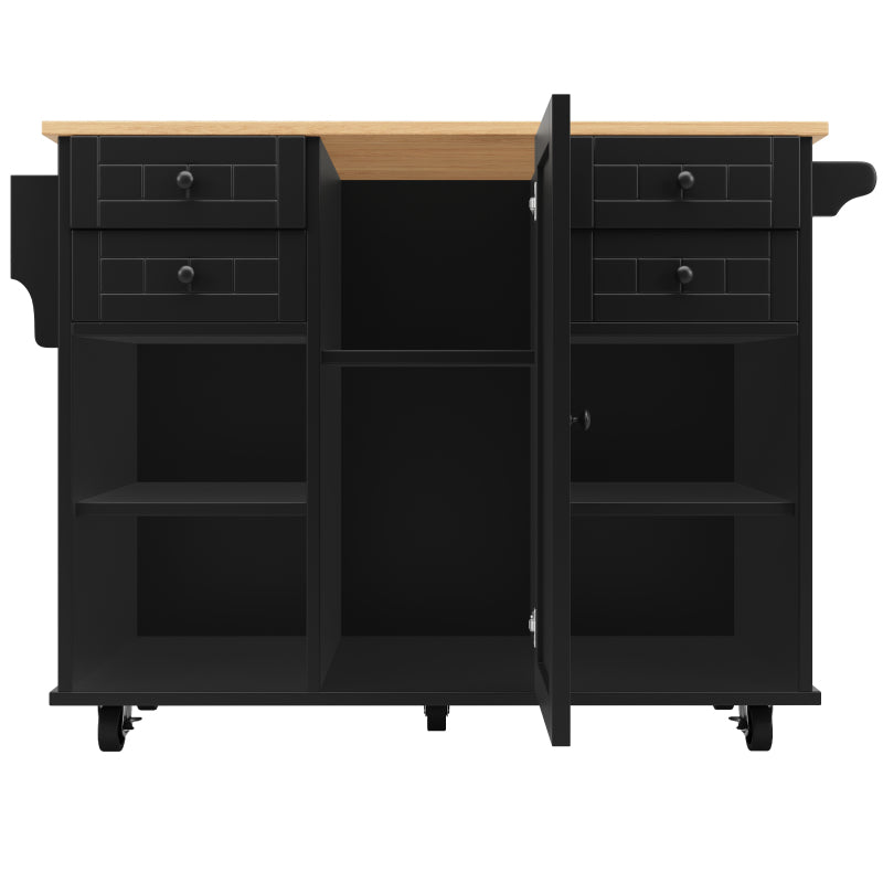 Moderne Kücheninsel (127×46×91,5cm) Küchenschrank Essschrank mit Holzmaserung Esswagen mit multifunktionalem Stauraum und herausnehmbaren Trennwänden, schwarz