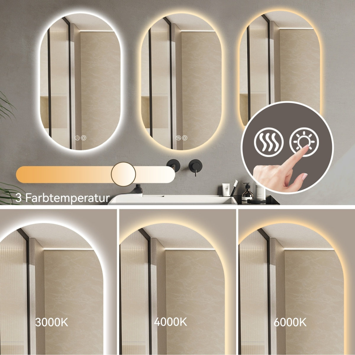 60*90cm Smart Wall Mounted LED Touch Screen Anti-fog Mirror Bathroom Mirror, Barber Shop Mirror