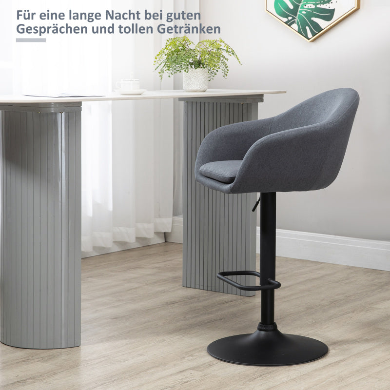 Barhocker höhenverstellbar mit Lehne und mit Fußstütze; 110kg belastbar Leinenoptik, Grau