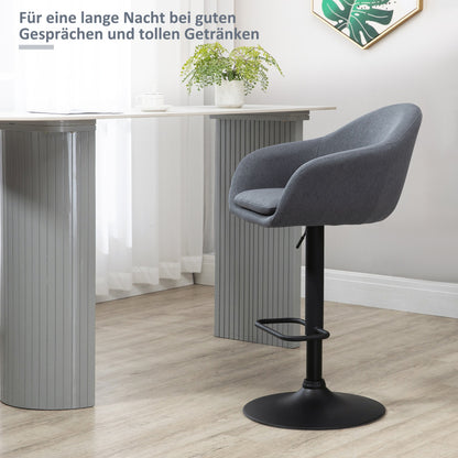 Barhocker höhenverstellbar mit Lehne und mit Fußstütze; 110kg belastbar Leinenoptik, Grau
