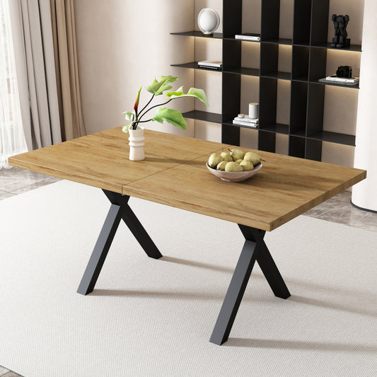 Design mit gekreuzten Beinen, rechteckiger Esstisch, Eiche+schwarz