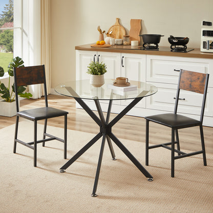 Esstisch Rund 90 cm Schwarz, Glastisch mit Gehärtetem Glas & Metallbeinen, Modernes Design