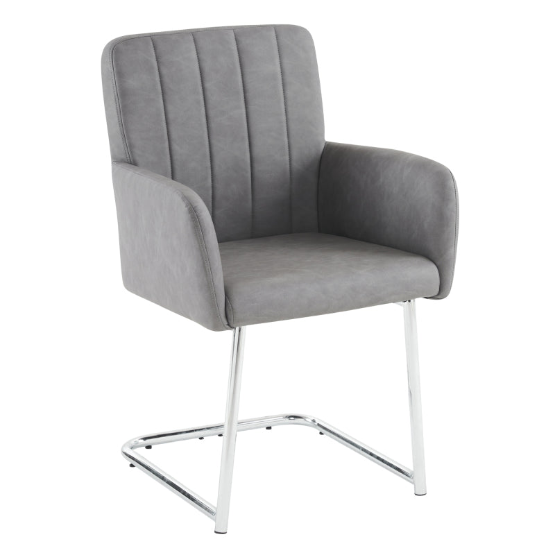 2er Set Esszimmerstühle mit vertikalen Streifen, Kunstleder, grau