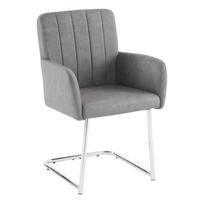 2er Set Esszimmerstühle mit vertikalen Streifen, Kunstleder, grau