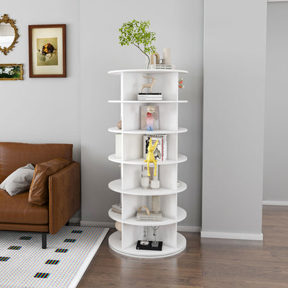 Drehbares Schuhregal 6 Etagen, 360°, Stiefelfach, 24 Paar, Weiß, 161 cm hoch