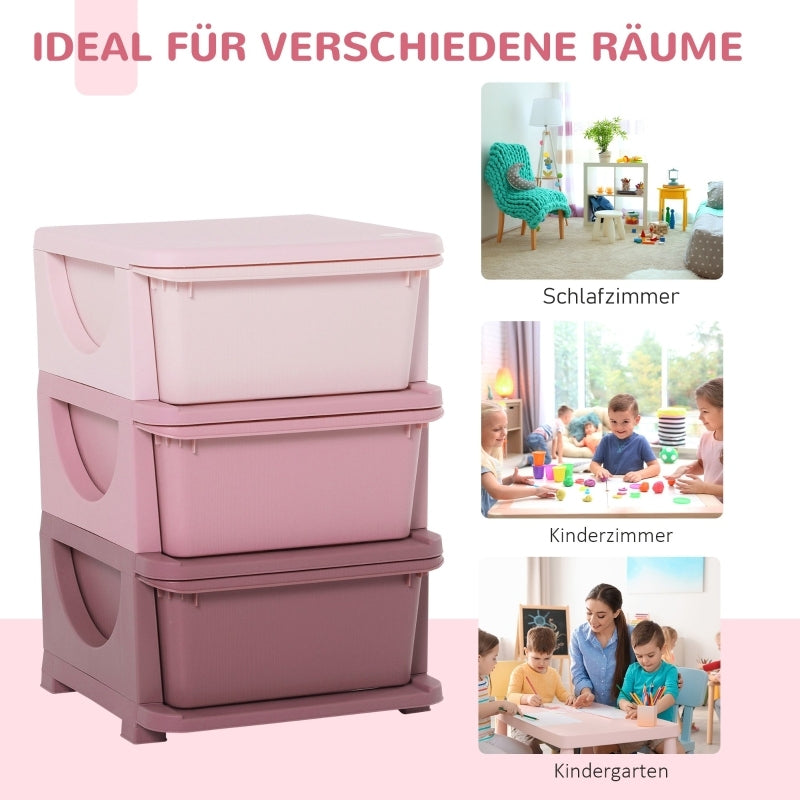 Spielzeugaufbewahrung, 3Ebenen, Kommode Kinderzimmer, kleiner Schubladenschrank für Kinder, Rosa