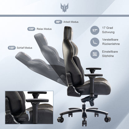 Gaming Stuhl 200KG Belastbarkeit Bürostuhl 200KG Verstellbare Armlehne 4D Gamer Stuhl mit Lendenwirbelstütze Chefsessel Ergonomischer Schreibtischstuhl