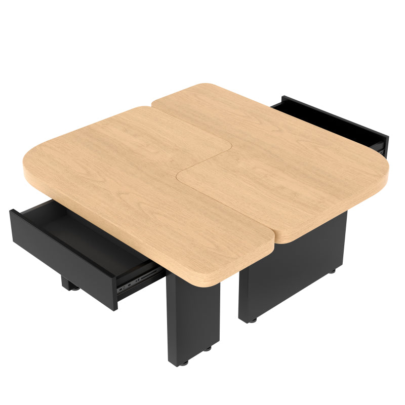 Moderner Couchtisch mit LED-Design aus umweltfreundlichem Holz, 2-in-1-Design, weiche Rundungen, höhenverstellbare Füße