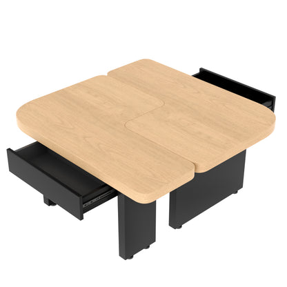 Moderner Couchtisch mit LED-Design aus umweltfreundlichem Holz, 2-in-1-Design, weiche Rundungen, höhenverstellbare Füße