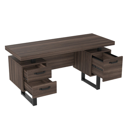 Einfacher Büro Schreibtisch, geräuschlose Schublade, Ordner Schublade, spritzwassergeschützte, geräumige Schreibtischplatte, effiziente Aufbewahrung, braun