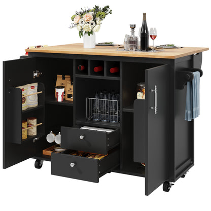 Kücheninsel Buffetschrank 120x73x92cm Küchenwagen klappbare Arbeitsplatte Handtuchhalter Gewürzregal Weinregal verstellbare Böden Küchenschrank Schwarz