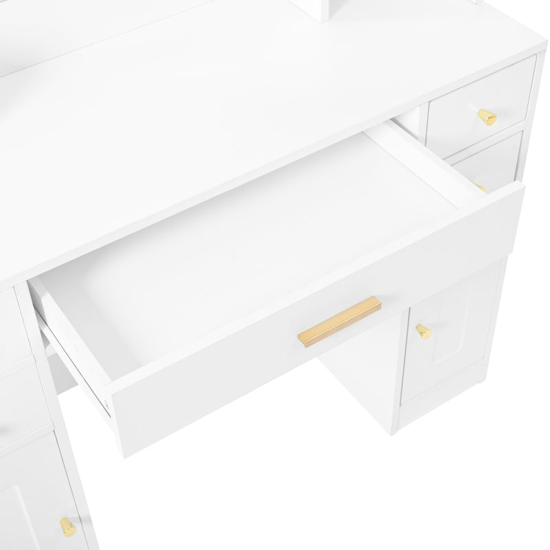 Große Schminktisch mit verstellbaren LED-Beleuchtung und Steckdosen, für das Schlafzimmer, Weiß