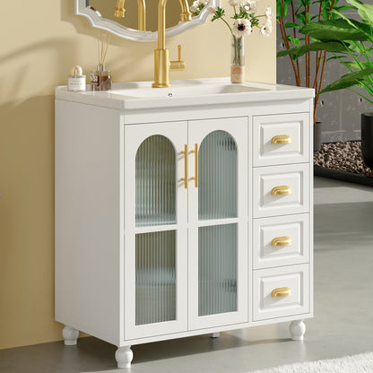 Badmöbel Einzel Waschtisch mit Unterschrank 80cm mit Keramik-Waschbecken,weiß