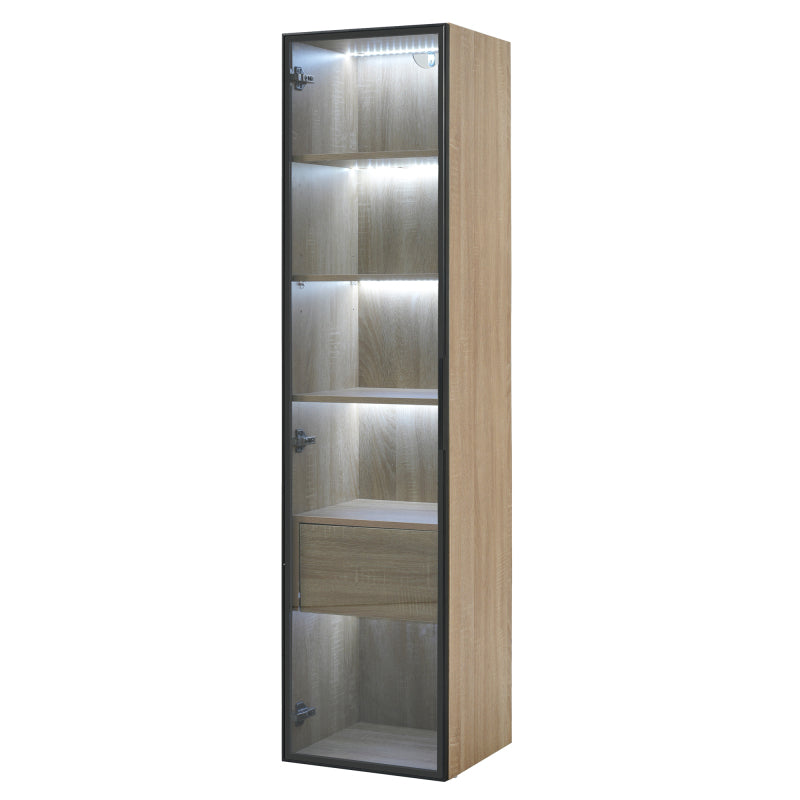 Badezimmerschrank, mittel, mit Lichtleiste, 40 cm breit, mit 1 großen Schubladen und 1 Türen, Glastür