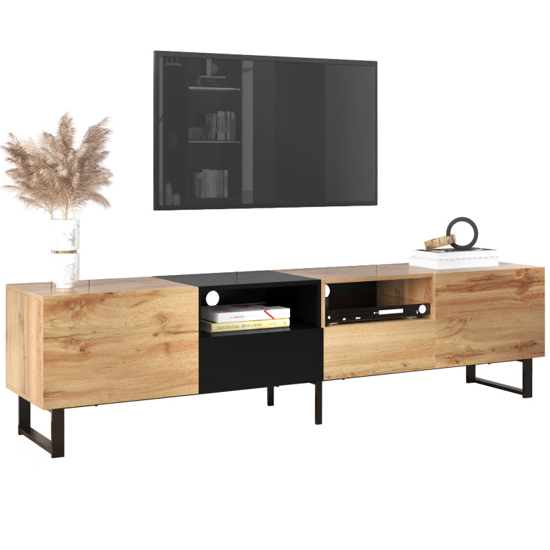 Moderner TV-Ständer mit schwarzem und holzfarbenem Design – geräumiger Stauraum, robuste Konstruktion