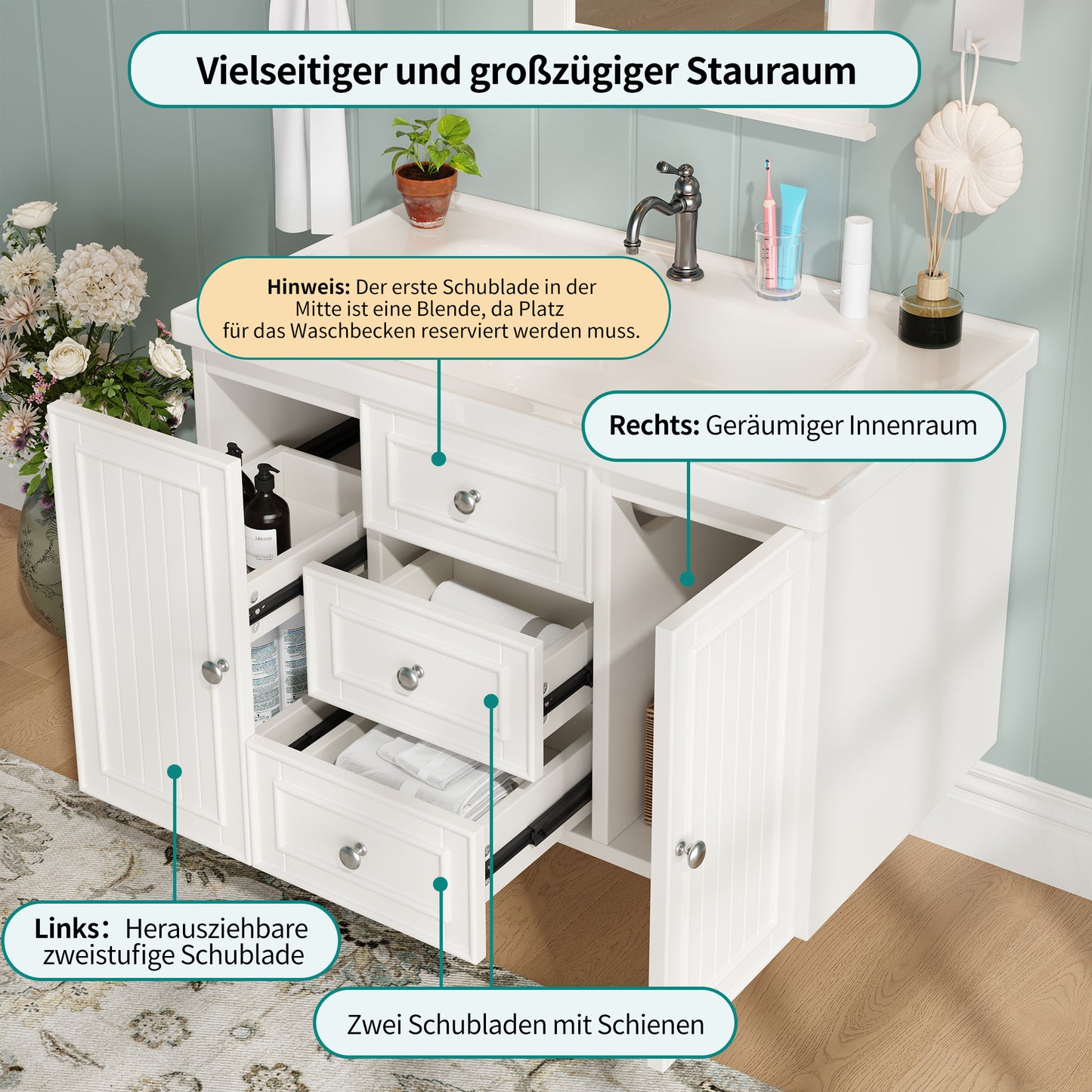 Badezimmerschrank mit Waschbecken,weiß