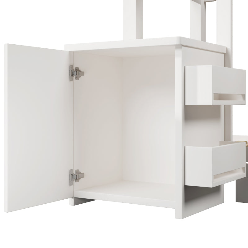 Hausbett Kinderbett 90x200 cm aus Massivholz mit Schubladen & abnehmbarem Nachttisch - Bodenbett in Weiß, ohne Matratze
