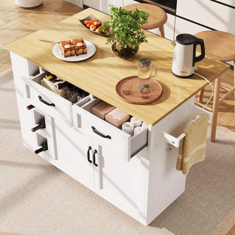 Kücheninsel, Küchenwagen mit Steckdosenleiste ausgestattet, Küchenschrank, Abnehmbare Servierwagen mit Weinregal,buffetschrank, Speisewagen mit Holzmaserung, buffetschrank, weiß