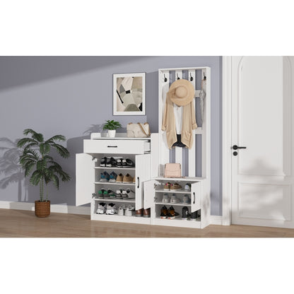 Flurgarderobe Paneel+Schuhschränke, Schuhwechsel-Set, weiß Garderoben-Set 140.6 x 32 x 180 cm