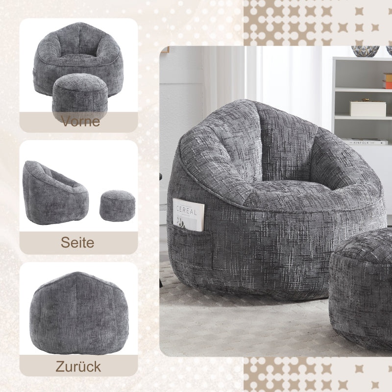 Sitzsack Sofa Stuhl für Erwachsene mit Fußstütze, Grau