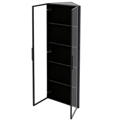 Eckvitrine 62x35x160cm Schwarz mit LED – Staubgeschützte Glasvitrine aus Sicherheitsglas & MDF, moderner Eckschrank mit Soft-Close-Türen
