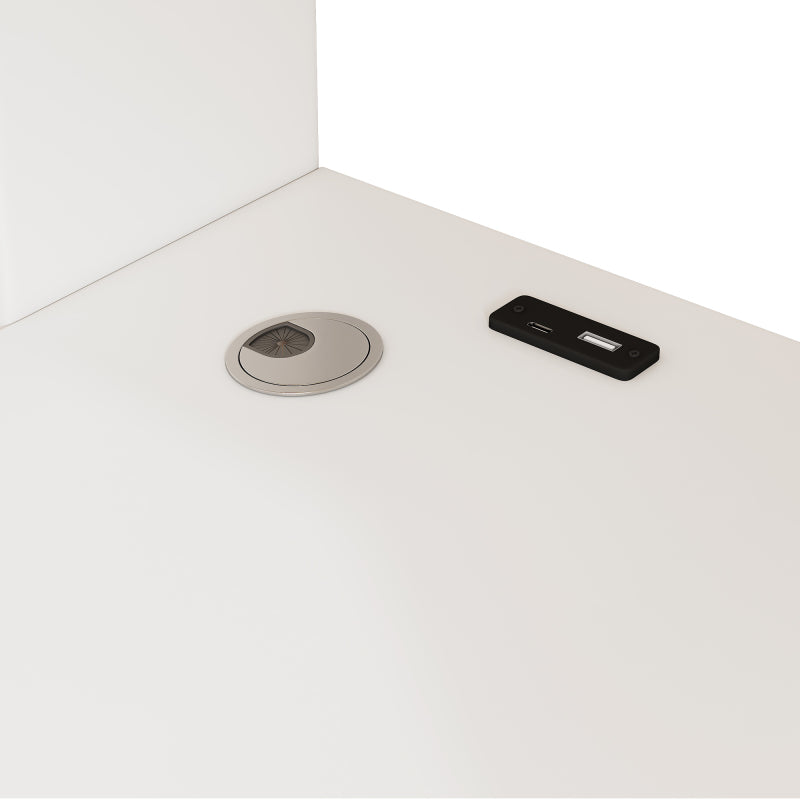 Kinderbett Hochbett mit L-förmigem Schreibtisch, Regalen und Schubladen mit USB/Type-C Ladebereich, Jugend-Einzelbett mit Leiter und Holzlattenrost, 90×200cm, Weiß, ohne Matratze.