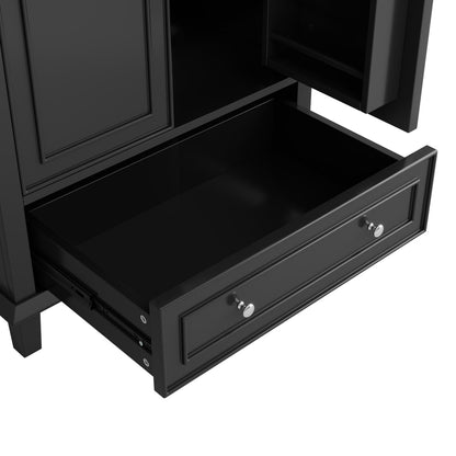 Badezimmerschrank 73x45x87 cm, MDF & Massivholzbeine, feuchtigkeitsbeständig, viel Stauraum, integriertes Keramikwaschbecken, Schwarz