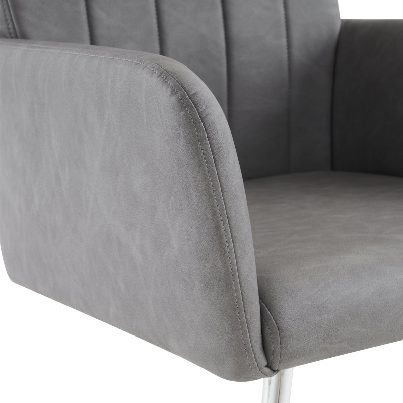 2er Set Esszimmerstühle mit vertikalen Streifen, Kunstleder, grau